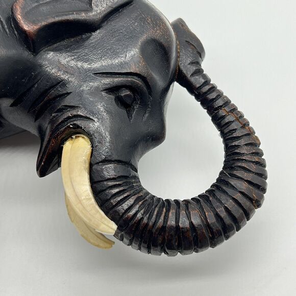 Vintage Wooden Elephant Hand Carved 6x9" Detailed Art Sculpture 1950s Figurine - Picture 6 of 16